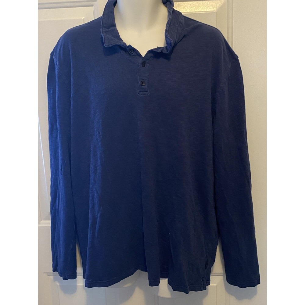 Lucky Brand Mens 1/4 Zip Polo Shirt 2XL Royal Blue Long Sleeve Sueded Jersey
